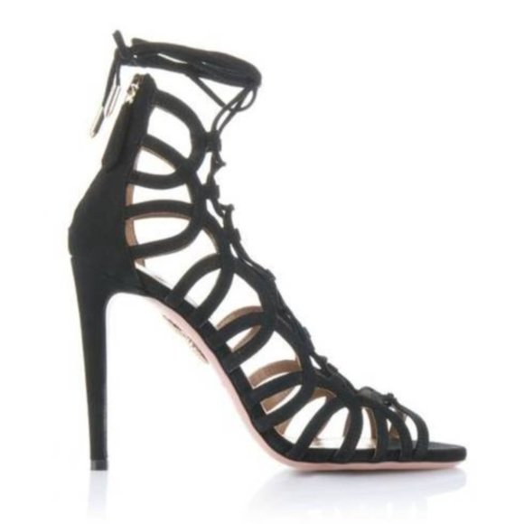Aquazzura Ooh Lala Black Suede Lace-Up Sandals - Picture 1 of 9